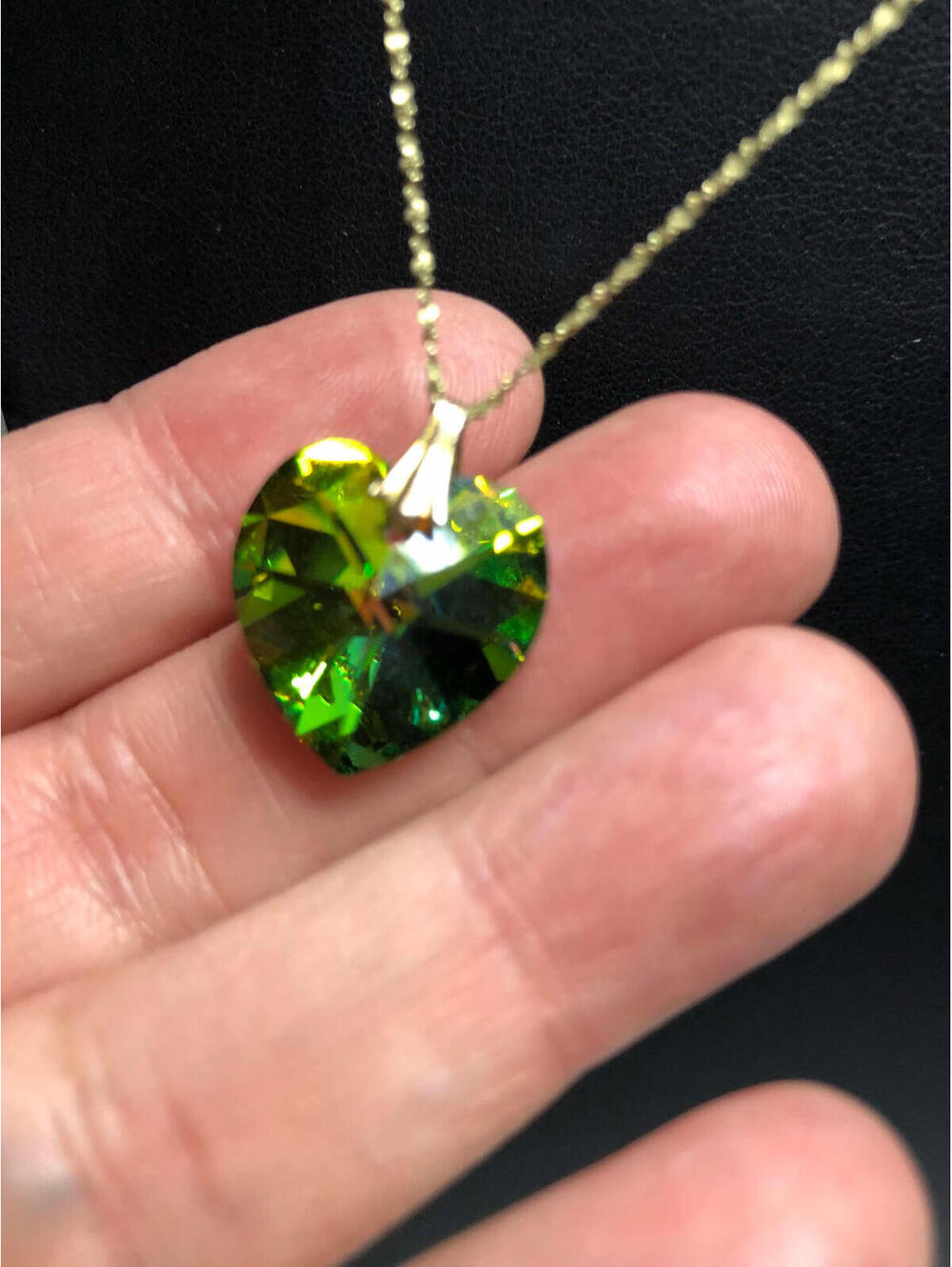 3072 Vermeil signed QI 925 crystal heart pendant Necklace 16" 3.8 grams